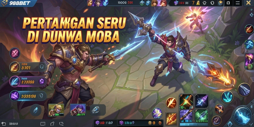 Tampilan seru dari gameplay MOBA di 988BET.