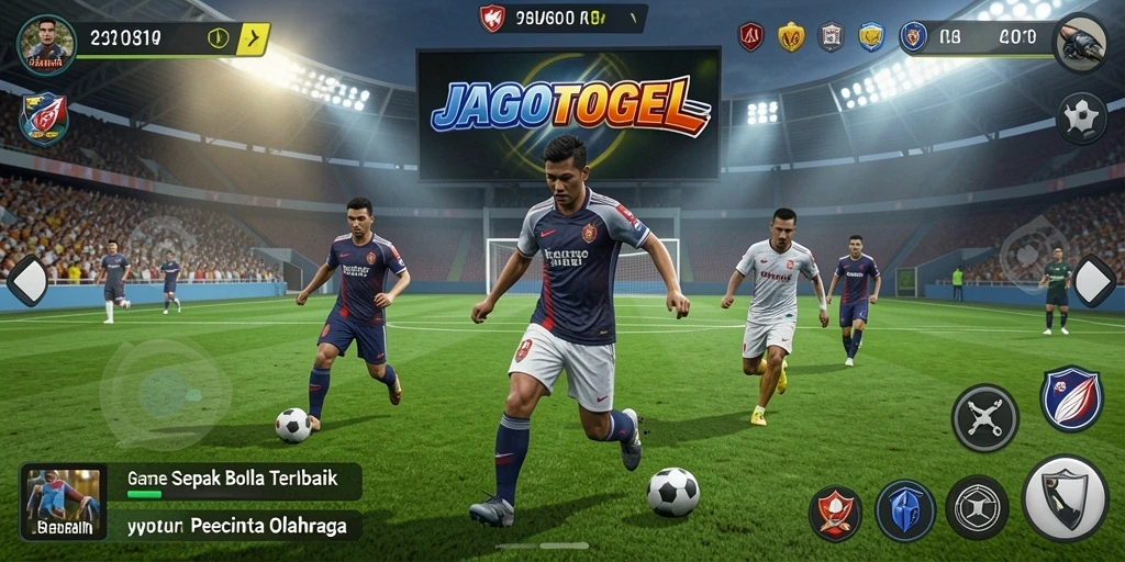 Screenshot gameplay JAGOTOGEL dengan aksi sepak bola yang intens.