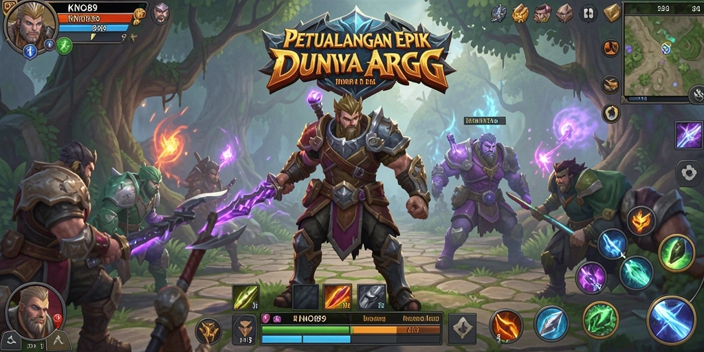 Gameplay KNO89 dengan pertarungan epik karakter ARPG.