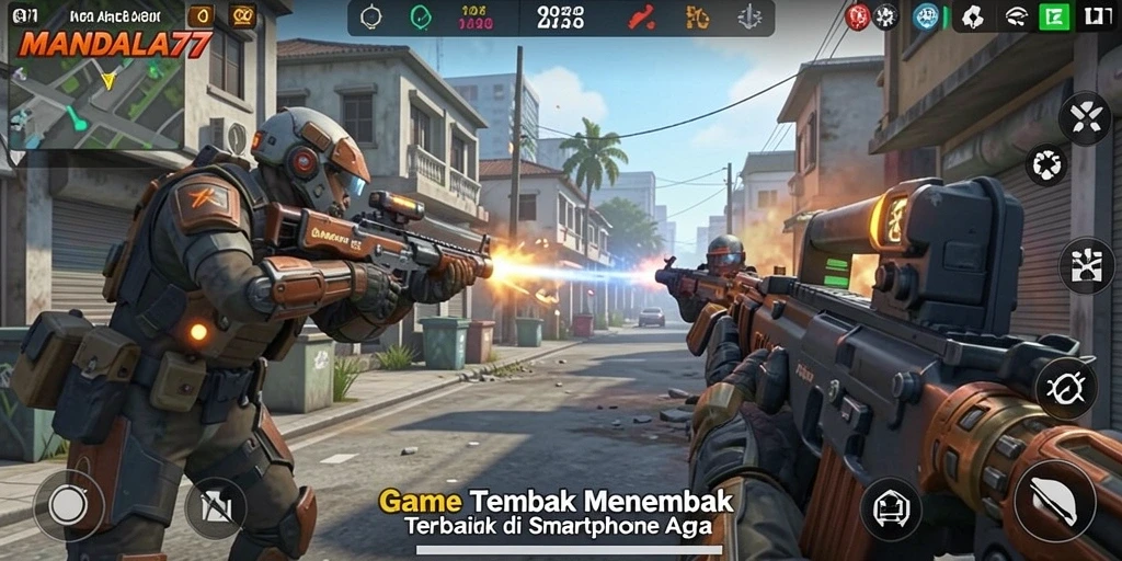 Screenshot menunjukkan aksi intens dalam gameplay MANDALA77.