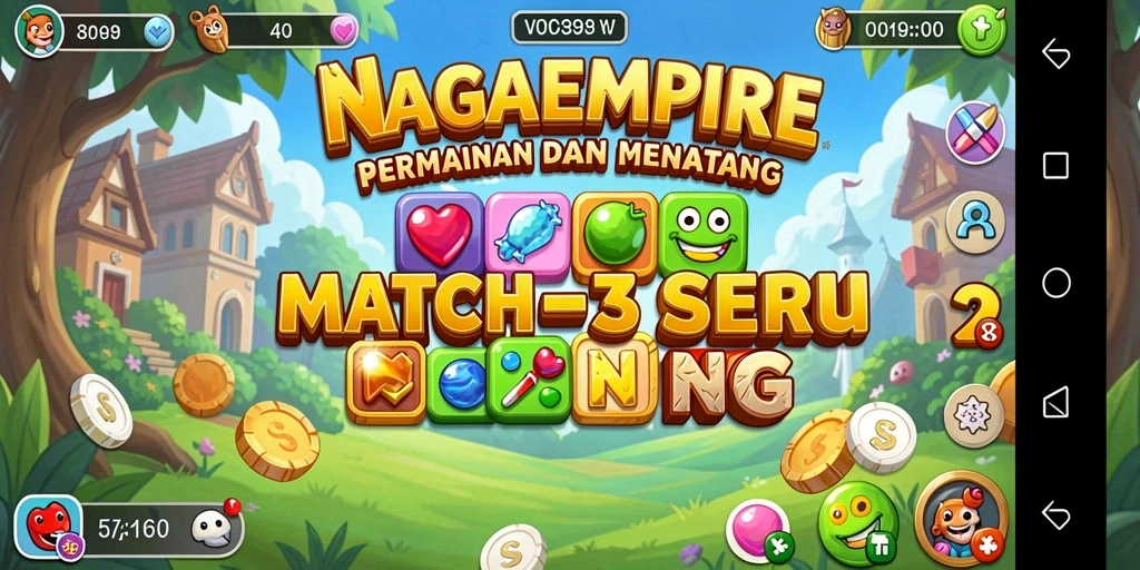 Menampilkan gameplay seru dari NAGAEMPIRE dalam genre Match-3.