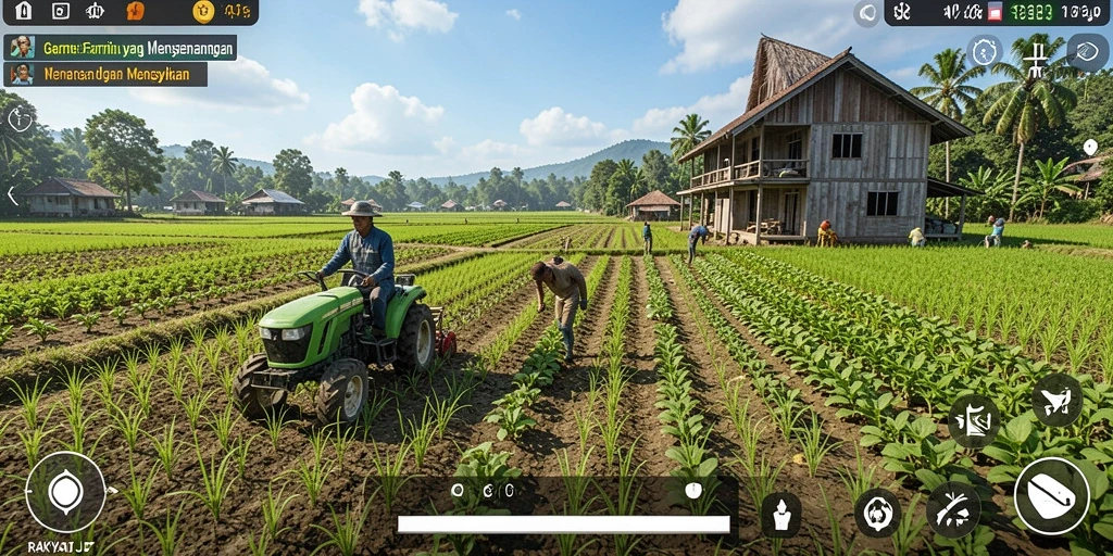 Tangkapan layar RAKYATJP menunjukkan pemain sedang bertani dengan grafik yang menarik.