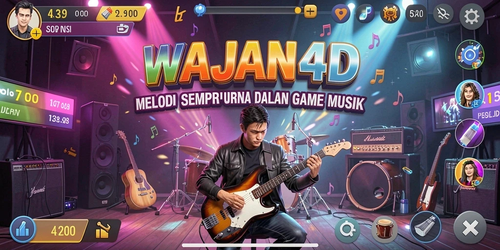 Tampilan gameplay WAJAN4D dengan berbagai pilihan musik.